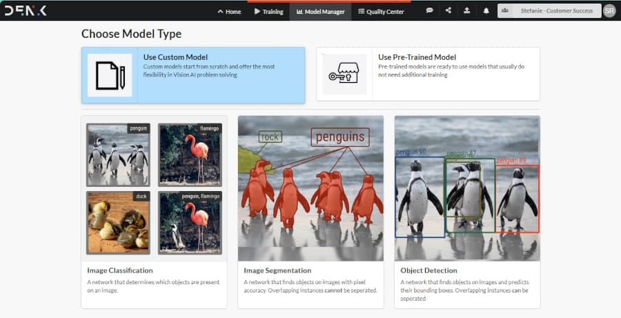 Start page with technology overview in the DENK VISION AI Hub